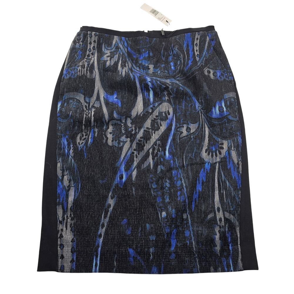 NWT T Tahari blue watercolor Sloanne Mixed Media Straight Skirt sz 4 modest art